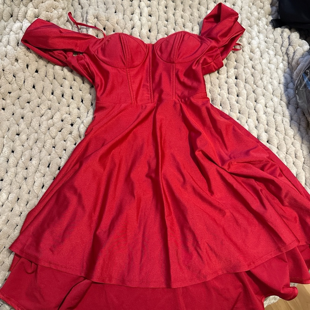 Elegant Red Off-Shoulder High-Low Dress